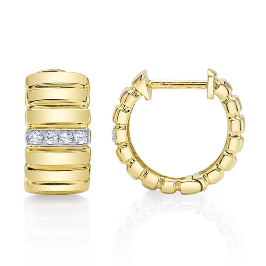 Huggie earrings, yellow gold, round diamonds.