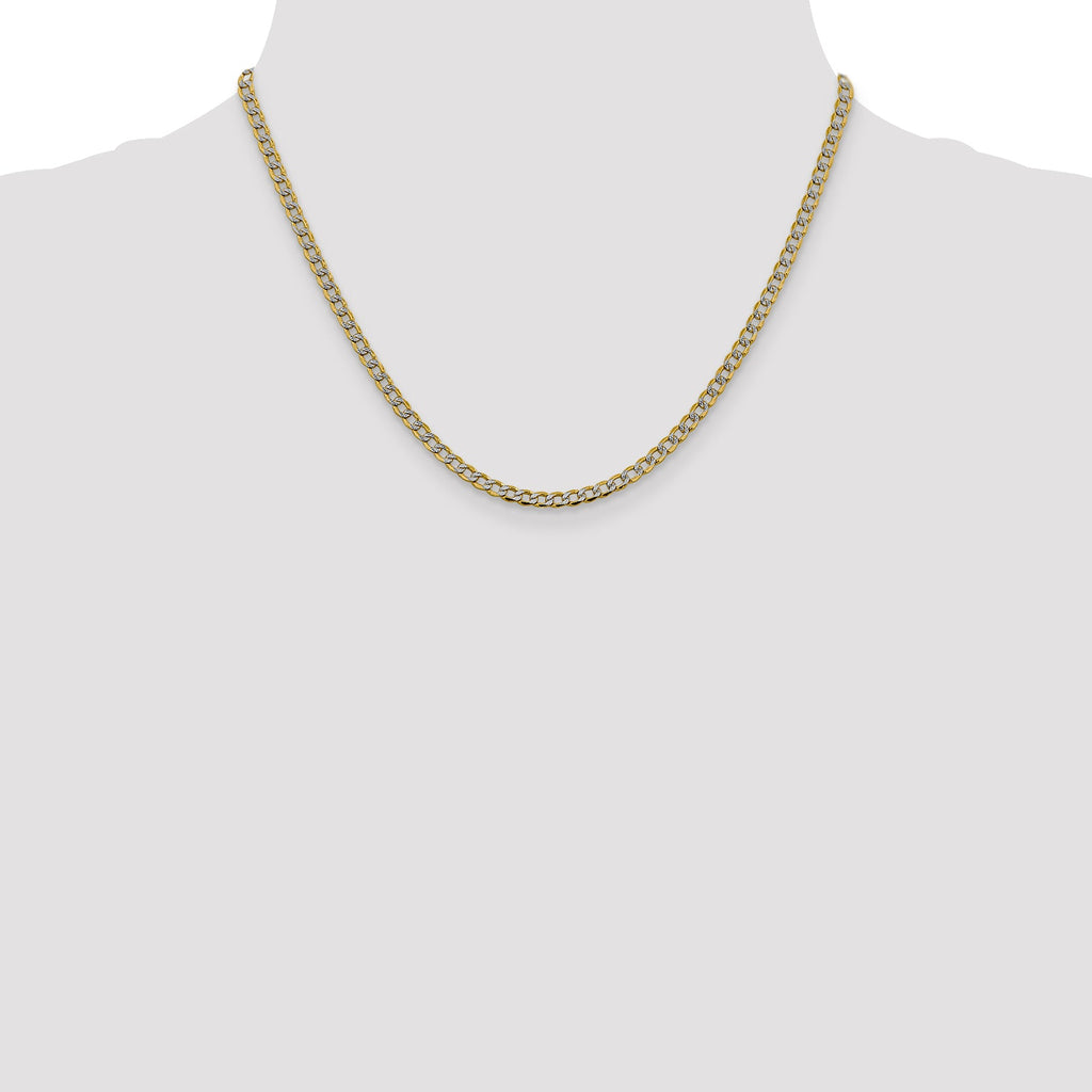 14K white-yellow gold curb chain necklace.