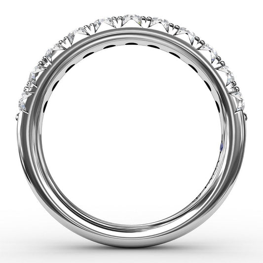 14K white gold band with diamonds.