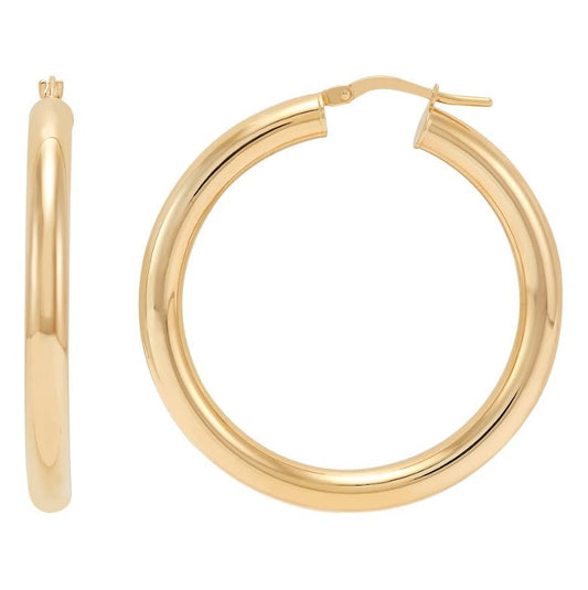14K yellow gold large hoop earrings.