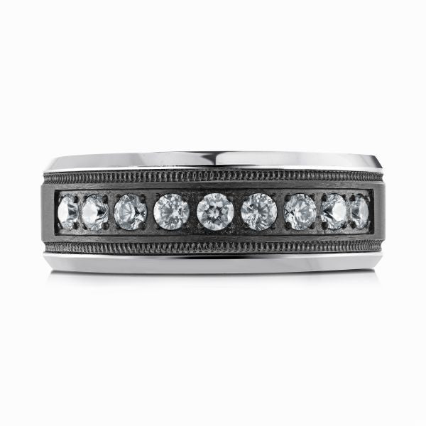 Tantalum band with round diamond accents.