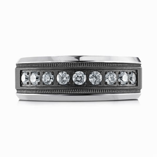 Tantalum band with round diamond accents.