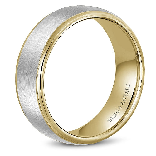 14K white yellow gold carved band, polished satin finish.
