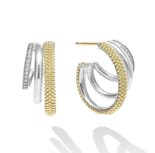 LAGOS Caviar Lux Collection Natural Diamond Small Hoop Earrings in Sterling Silver with 0.16ctw Round Diamonds