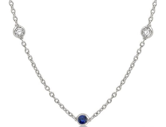 14K white necklace with sapphires, diamonds.
