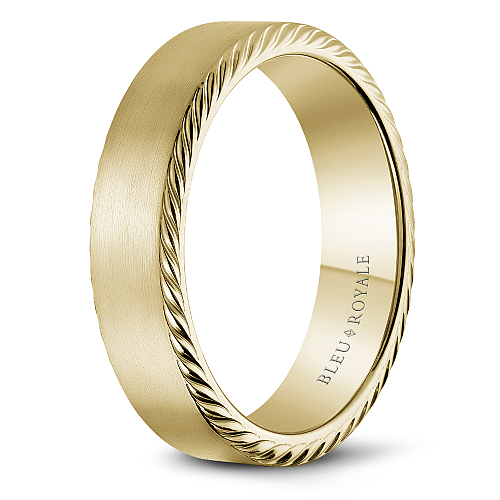 14K yellow gold band, carved polished satin finish.