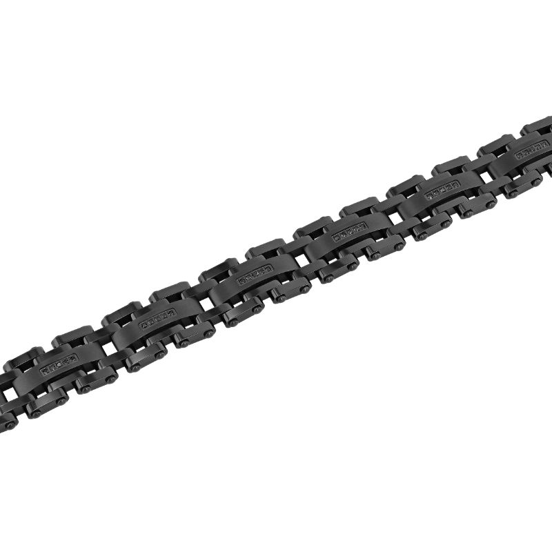Black stainless steel bracelet with round diamonds.