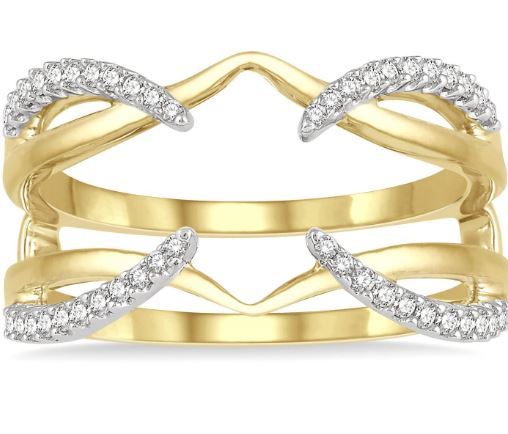 Yellow gold band with diamond swirl accents.