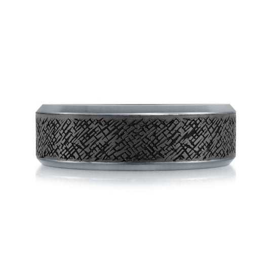 Tantalum carbon fiber carved band, black-grey.