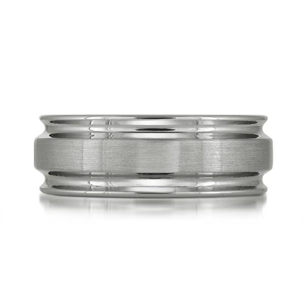 Tungsten carbide grey carved men's band.