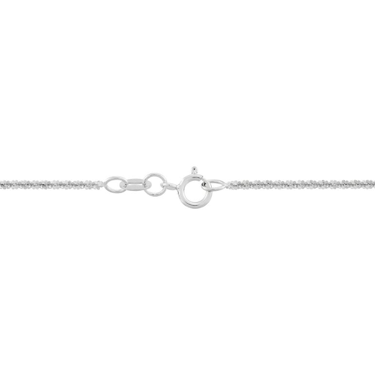 14K white gold tinsel chain with clasp.