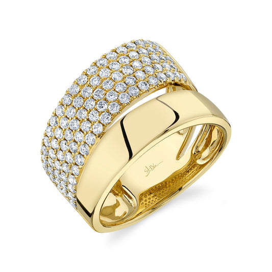 Yellow gold ring with pavé diamond design.