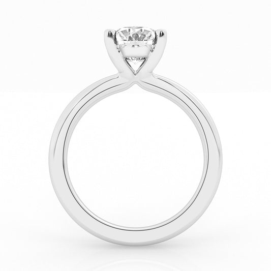 Oval diamond solitaire, 14K white gold band.