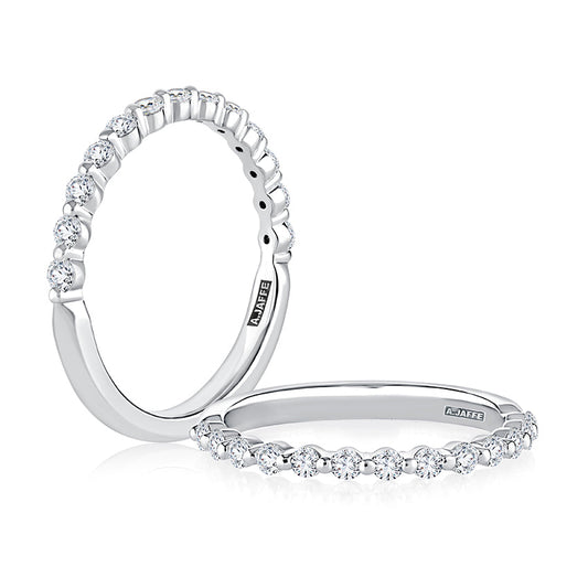 Stackable white gold diamond wedding band.