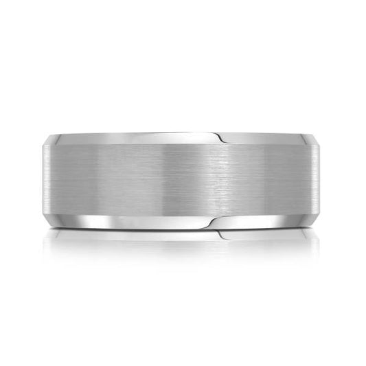Tungsten carbide grey carved men's band.