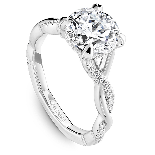 14K white gold ring with diamond accents.