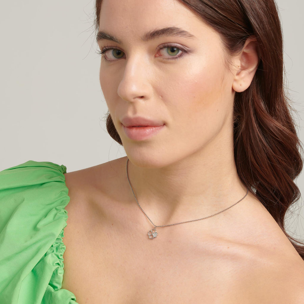 Simulated diamond necklace on model.