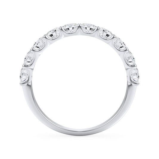 Platinum band with round diamonds.