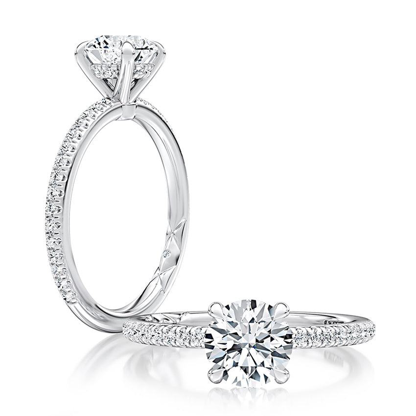 14k white gold ring with round diamonds.