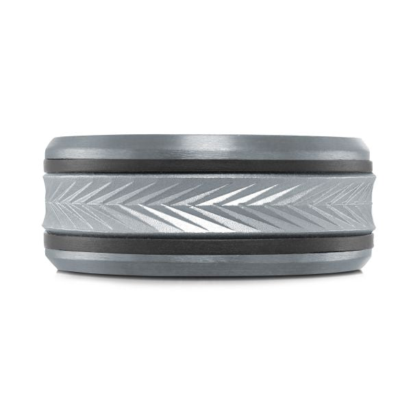 Tantalum band with carved chevron pattern.