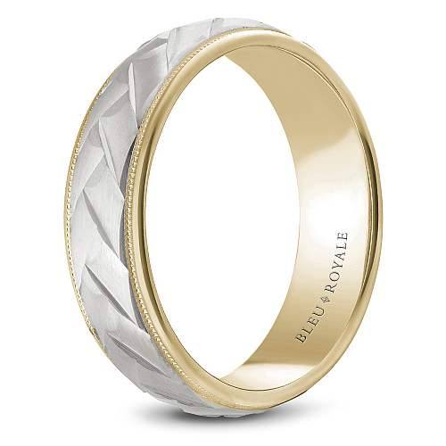 14K white-yellow gold textured carved band.