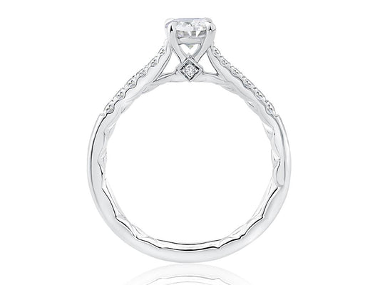 White rose gold diamond engagement ring, hidden accents.