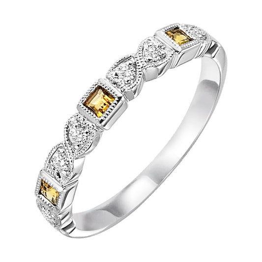 10K white gold ring, citrines, diamonds.