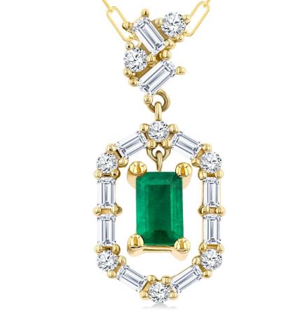 Emerald pendant with diamond accents.
