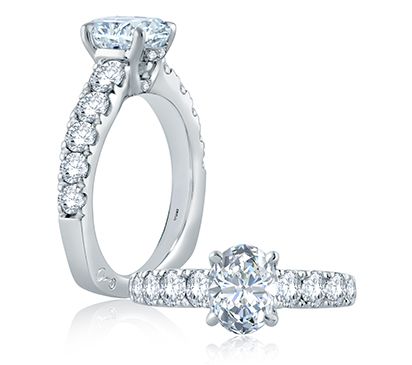 14K white gold ring with round diamonds.