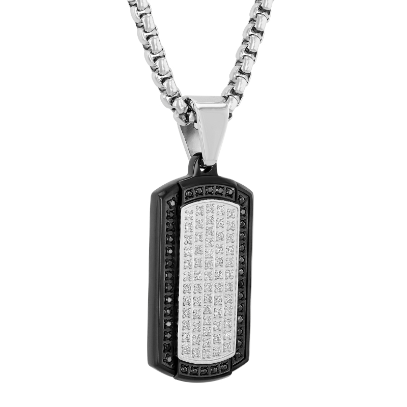 Stainless steel necklace with black diamonds.