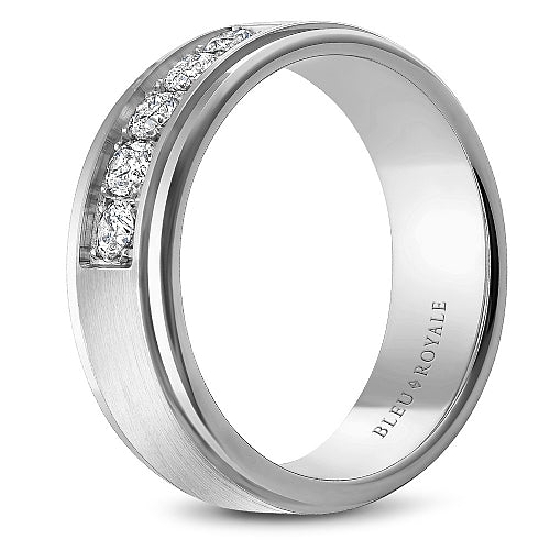 14K white gold band, five round diamonds.