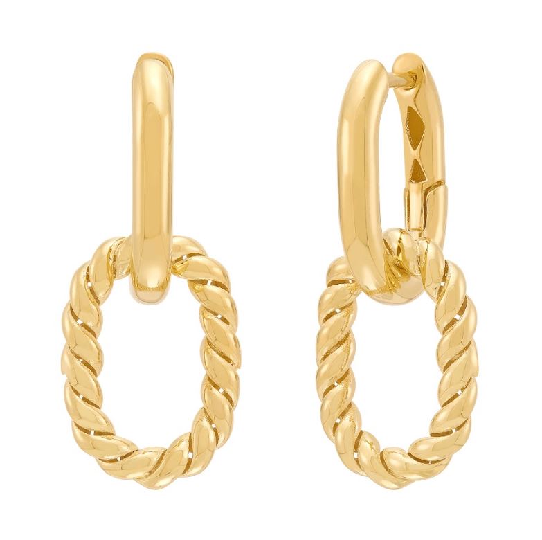 14K yellow gold twisted hoop earrings.