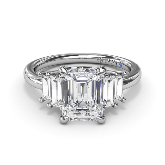 Emerald diamond semi-mount ring in white gold.