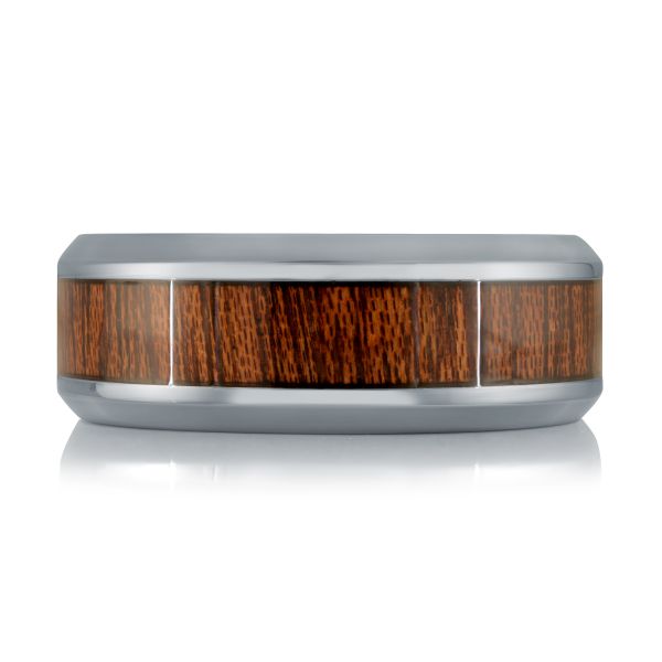 Tantalum band with brown carved inlay.