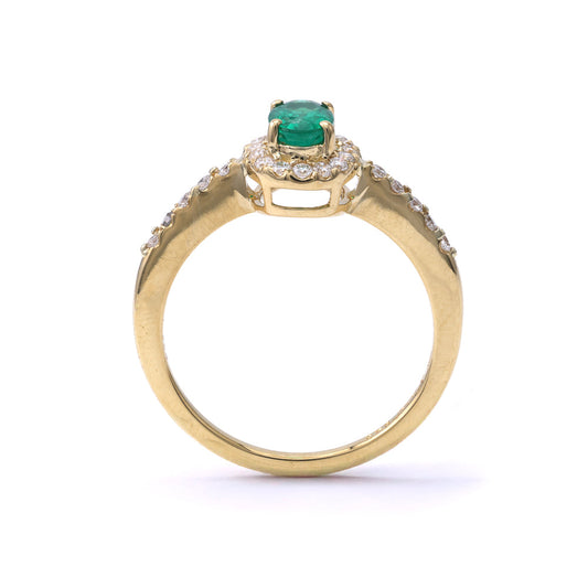 M Estate Collection Color Gemstone Ring in 18 Karat Yellow with 1 Oval Emerald 0.43ctw 5.9mm-5.9mm