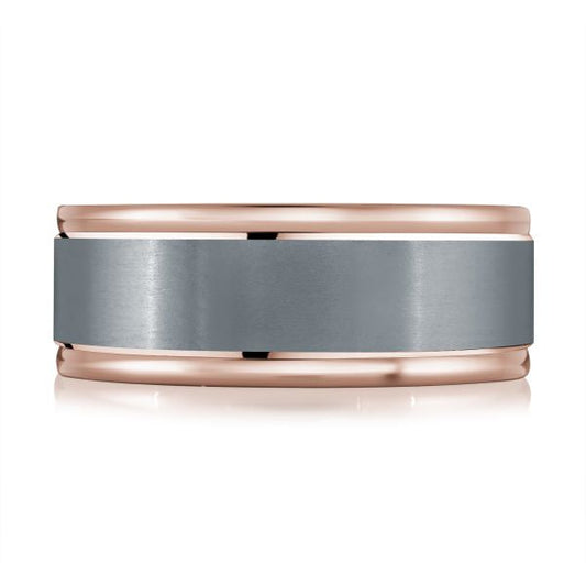 Tantalum grey rose carved men's band.
