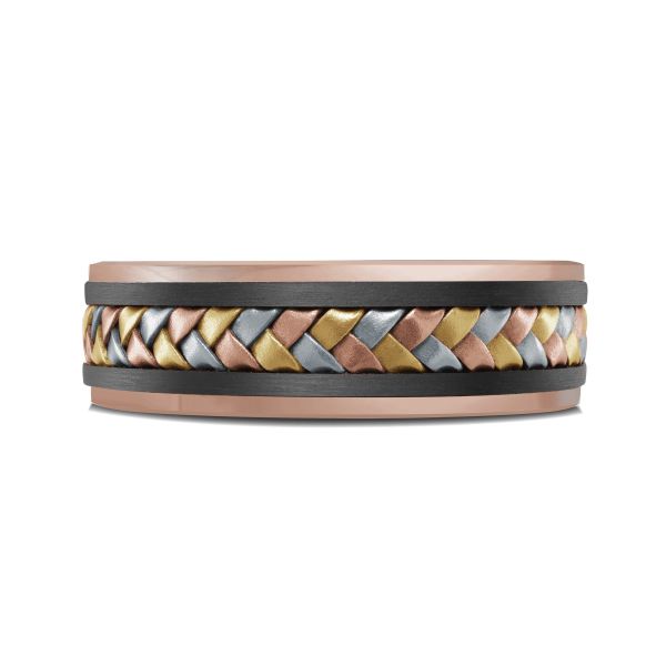Tantalum band with rose, black, grey, yellow braids.