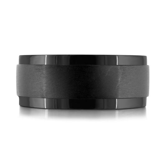 Black tantalum men's carved band, polished edges.