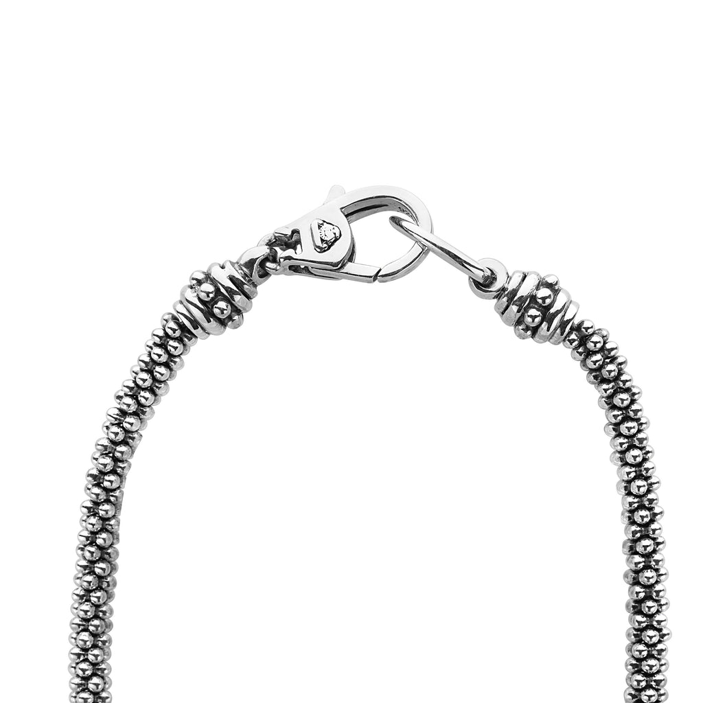 Sterling silver caviar chain with lobster clasp.