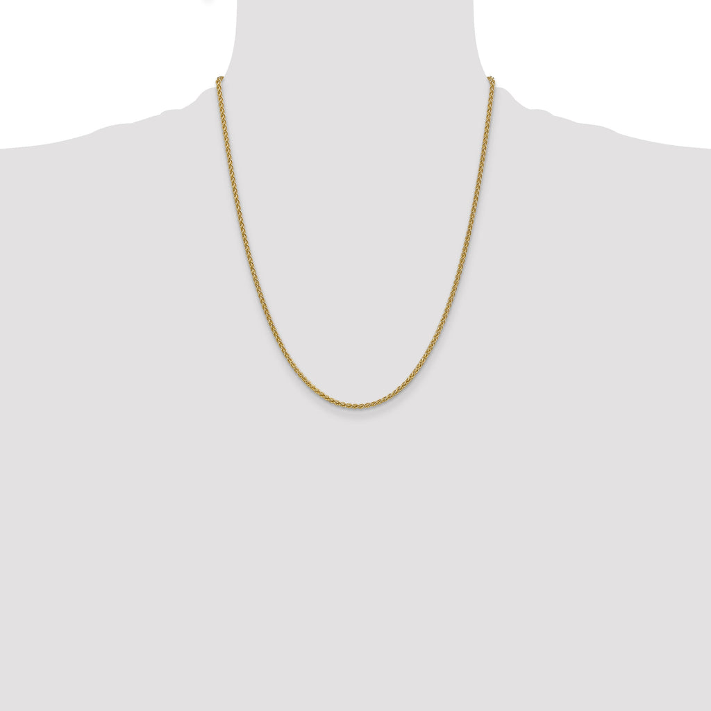 14K yellow gold wheat chain necklace.
