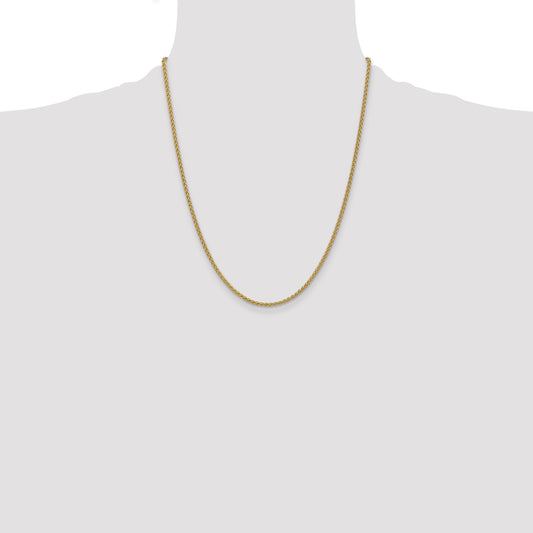 14K yellow gold wheat chain necklace.