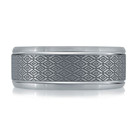 Tantalum band with diamond-patterned texture.