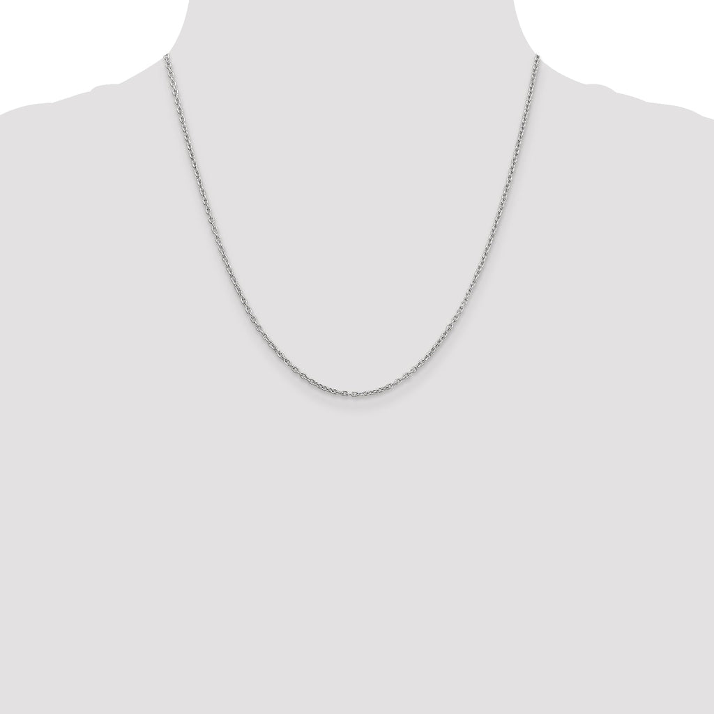 14K white gold cable link chain.