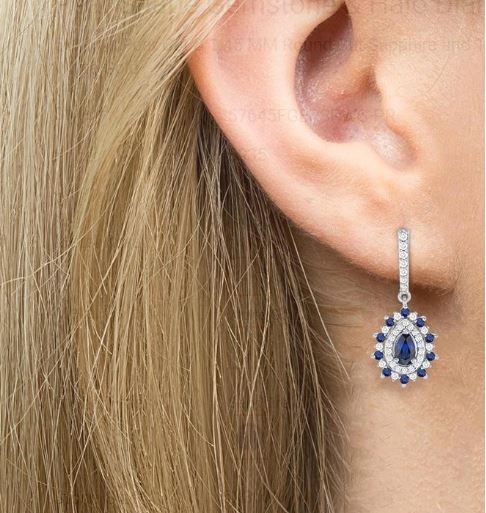 Pear sapphire drop earrings with diamonds.