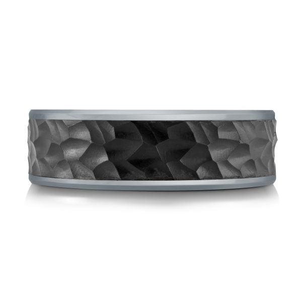 Tantalum carbon fiber black-grey carved band.