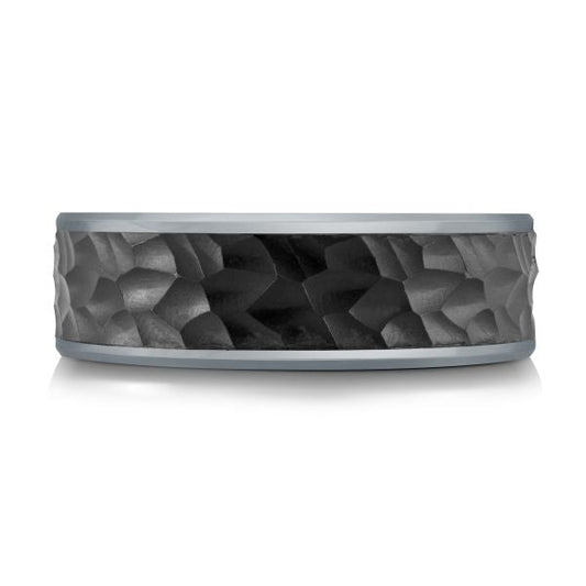 Tantalum carbon fiber black-grey carved band.