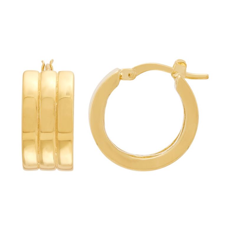14K yellow gold polished hoop earrings.