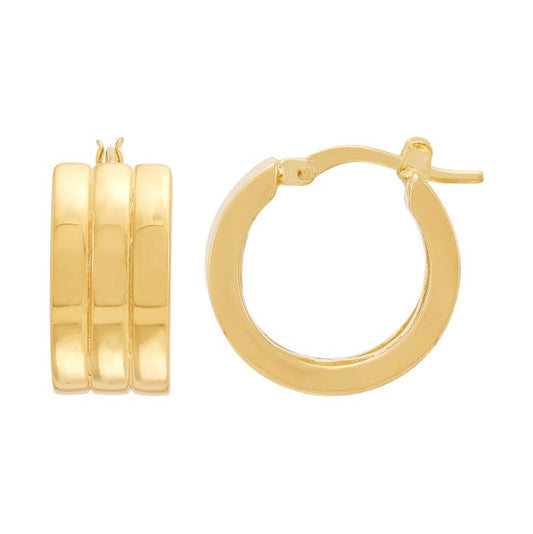 14K yellow gold polished hoop earrings.