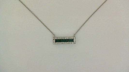 Bar necklace with emeralds and diamonds.