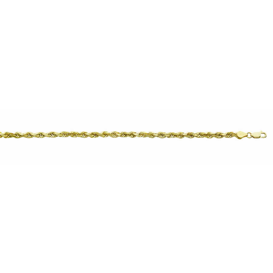 Diamond-cut yellow gold rope chain.